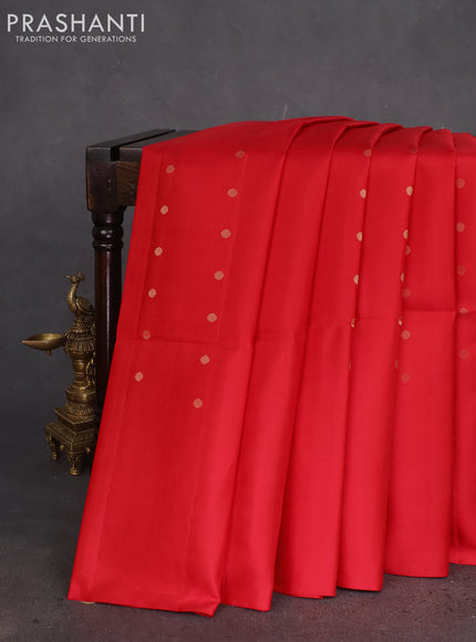 Pure soft silk saree red with zari woven buttas in borderless style
