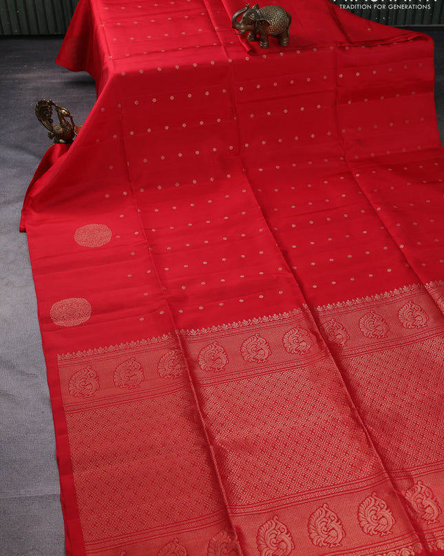 Pure soft silk saree red with zari woven buttas in borderless style