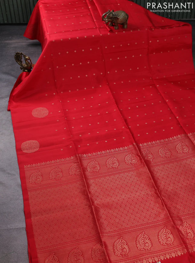 Pure soft silk saree red with zari woven buttas in borderless style