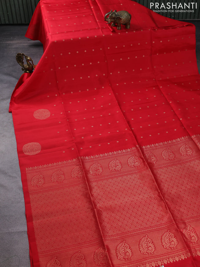 Pure soft silk saree red with zari woven buttas in borderless style