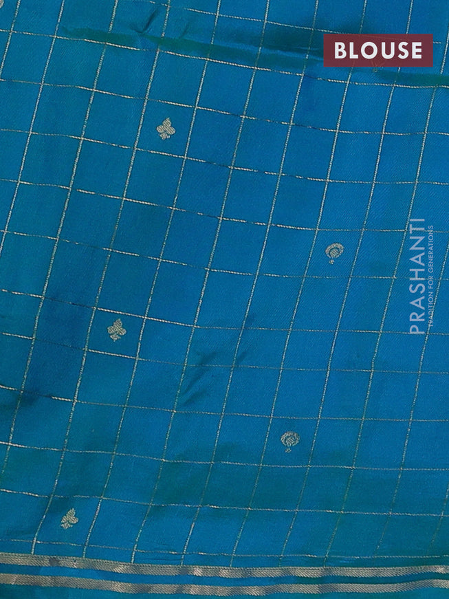 Pure soft silk saree lime green and dual shade of teal blue with allover zari checks & buttas and simple zari border