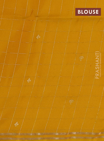 Pure soft silk saree beige and yellow with allover zari checks & buttas and simple zari border