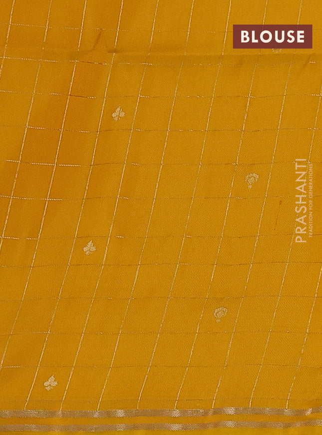 Pure soft silk saree beige and yellow with allover zari checks & buttas and simple zari border