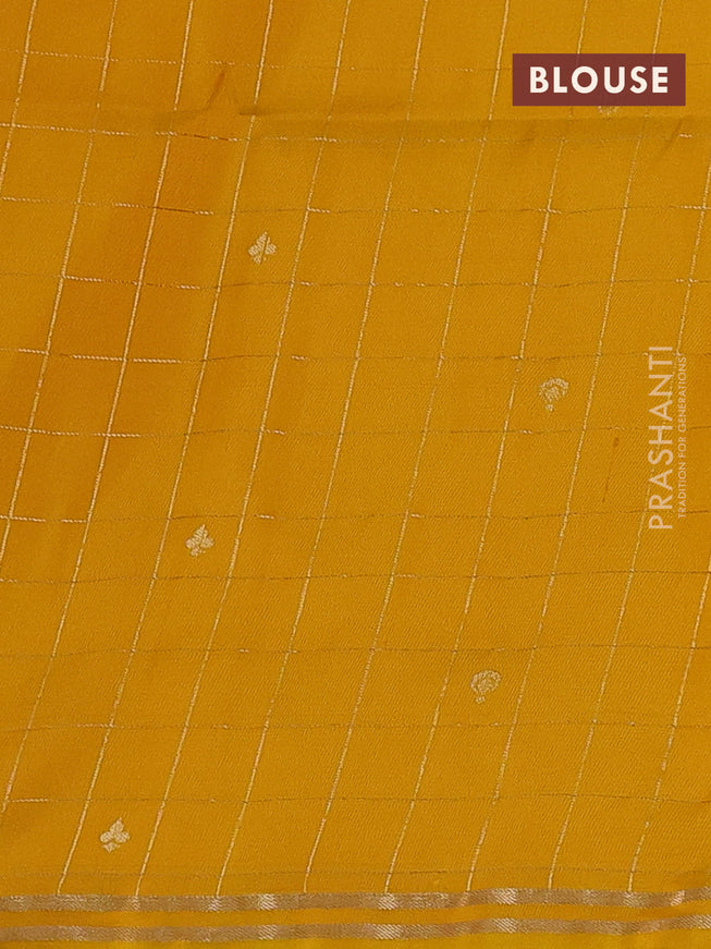 Pure soft silk saree beige and yellow with allover zari checks & buttas and simple zari border