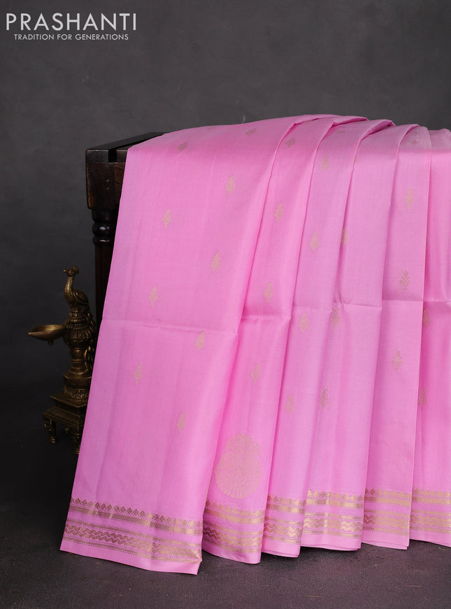 Pure soft silk saree light pink and purple with zari woven buttas and zari woven border