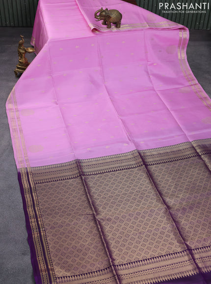 Pure soft silk saree light pink and purple with zari woven buttas and zari woven border
