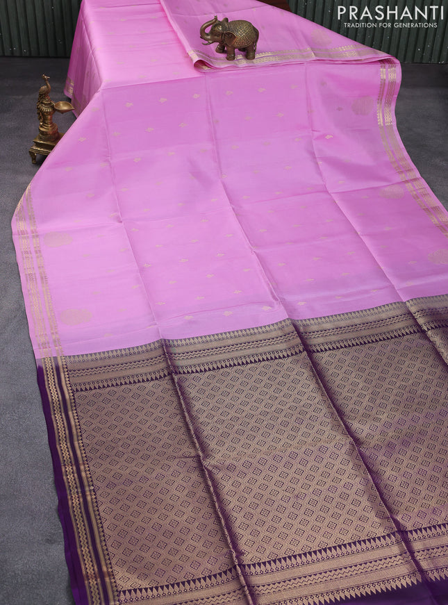 Pure soft silk saree light pink and purple with zari woven buttas and zari woven border