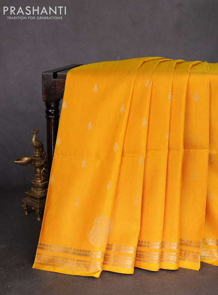 Pure soft silk saree yellow and red with zari woven buttas and zari woven border