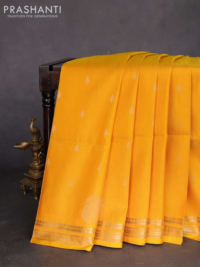 Pure soft silk saree yellow and red with zari woven buttas and zari woven border