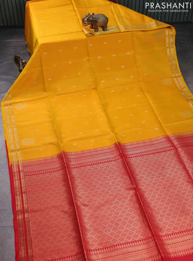 Pure soft silk saree yellow and red with zari woven buttas and zari woven border