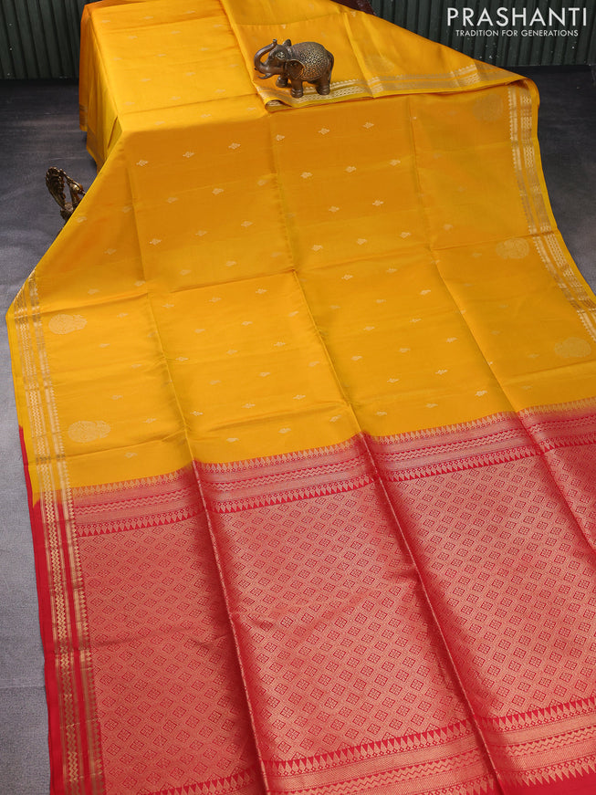 Pure soft silk saree yellow and red with zari woven buttas and zari woven border