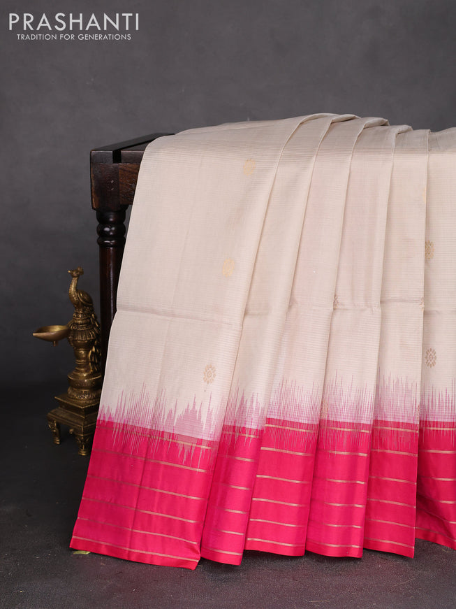 Pure soft silk saree beige and pink with zari woven buttas and rettapet zari woven border