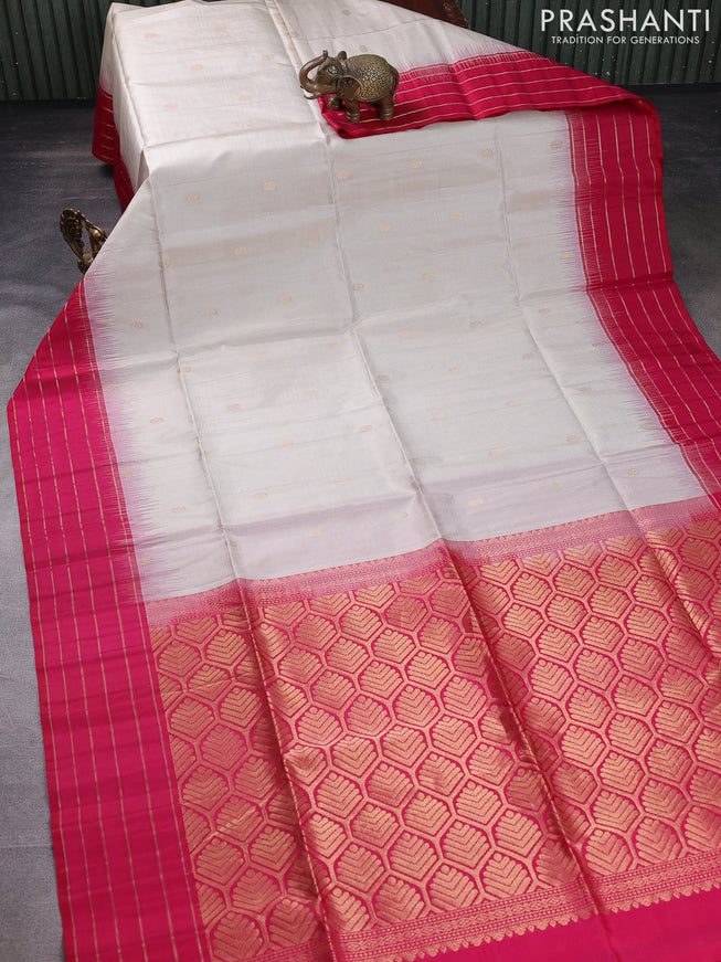 Pure soft silk saree beige and pink with zari woven buttas and rettapet zari woven border