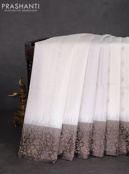 Pure soft silk saree off white and grey with silver & gold zari woven buttas and rich zari woven border