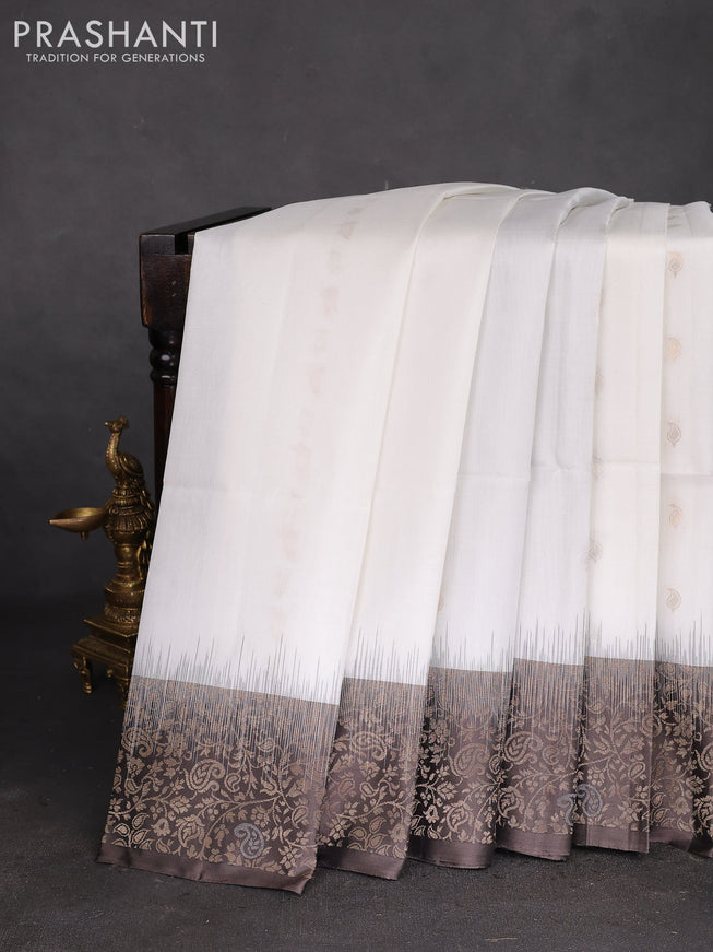 Pure soft silk saree off white and grey with silver & gold zari woven buttas and rich zari woven border