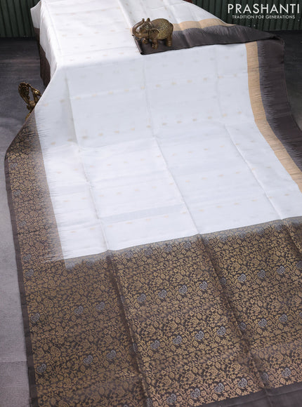 Pure soft silk saree off white and grey with silver & gold zari woven buttas and rich zari woven border