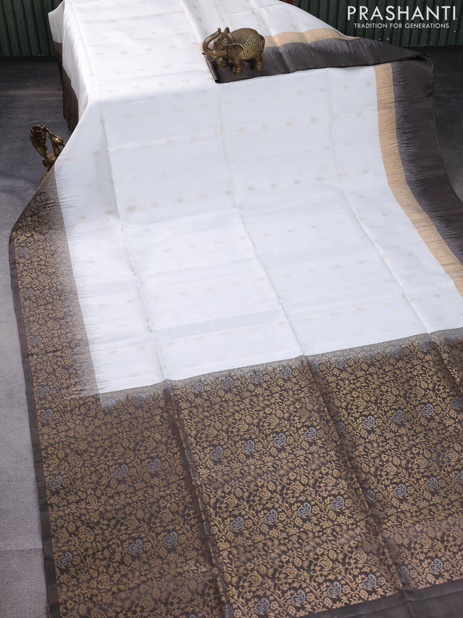 Pure soft silk saree off white and grey with silver & gold zari woven buttas and rich zari woven border