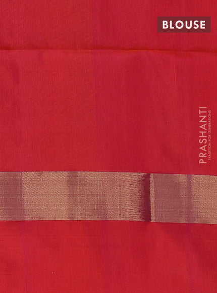 Pure soft silk saree mehendi green and dual shade of pinkish orange with silver & gold zari woven buttas and rich zari woven border