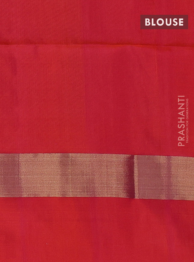 Pure soft silk saree mehendi green and dual shade of pinkish orange with silver & gold zari woven buttas and rich zari woven border