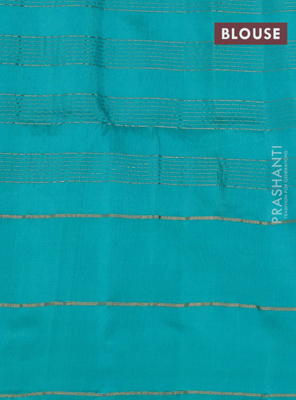 Pure soft silk saree coffee brown and teal blue with allover zari checked pattern and zari woven simple border