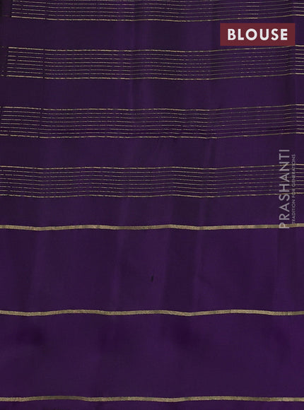 Pure soft silk saree teal green and violet with allover zari checked pattern and zari woven simple border
