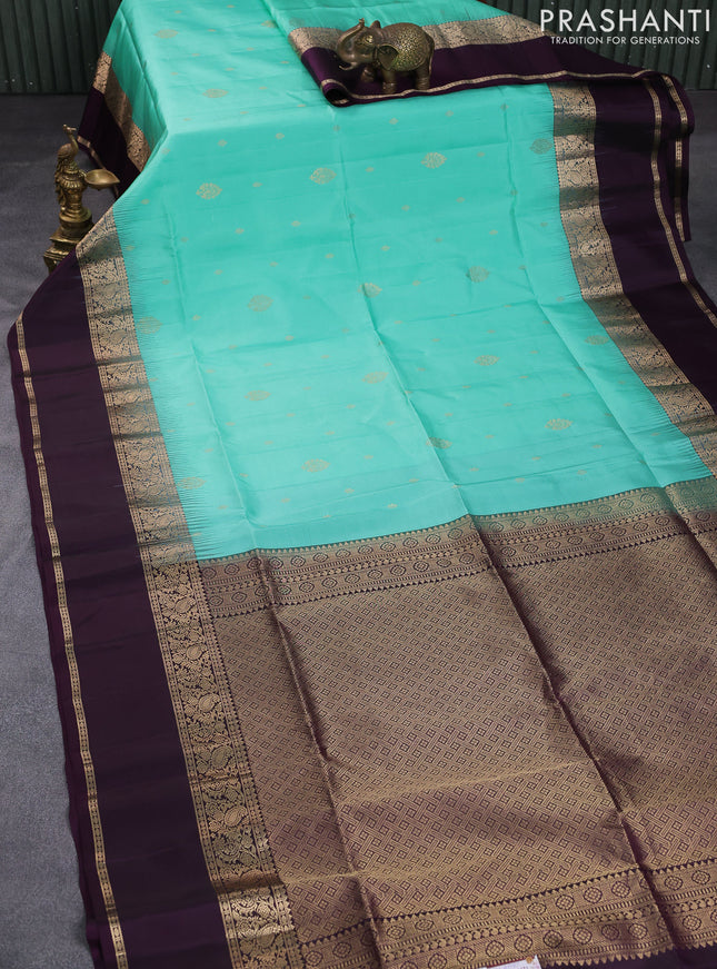Pure soft silk saree pastel green and deep wine shade with zari woven buttas and rettapet zari woven border