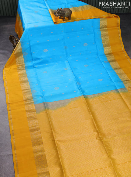 Pure soft silk saree cs blue and yellow with zari woven buttas and rettapet zari woven border