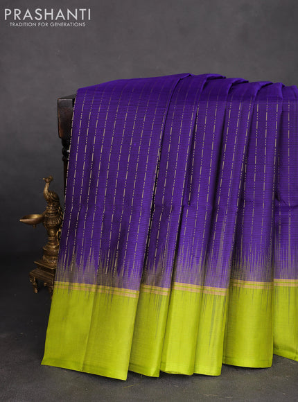 Pure soft silk saree blue and light green with allover zari weaves and zari woven simple border