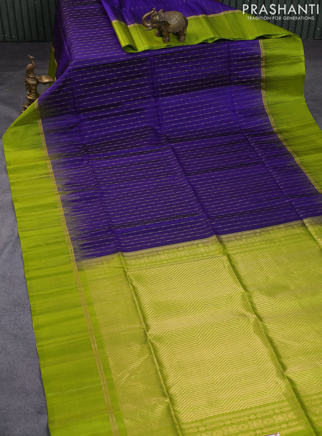 Pure soft silk saree blue and light green with allover zari weaves and zari woven simple border