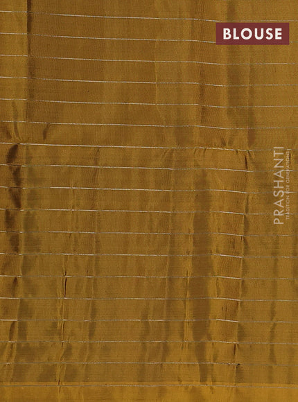 Pure soft silk saree green and dark mustard with allover zari checked pattern & buttas and piping border