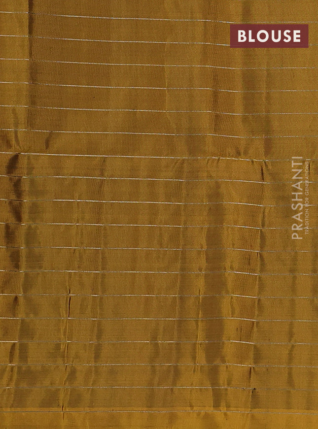 Pure soft silk saree green and dark mustard with allover zari checked pattern & buttas and piping border