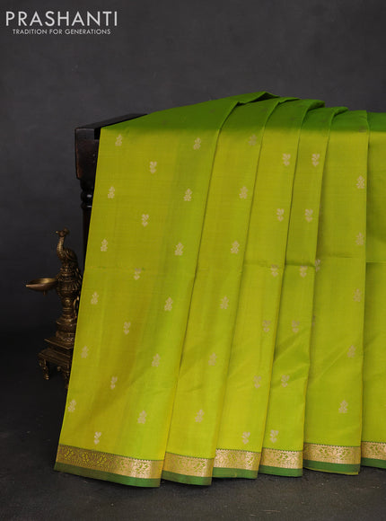 Pure soft silk saree lime green and green with zari woven buttas and zari woven border