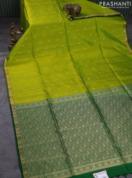 Pure soft silk saree lime green and green with zari woven buttas and zari woven border