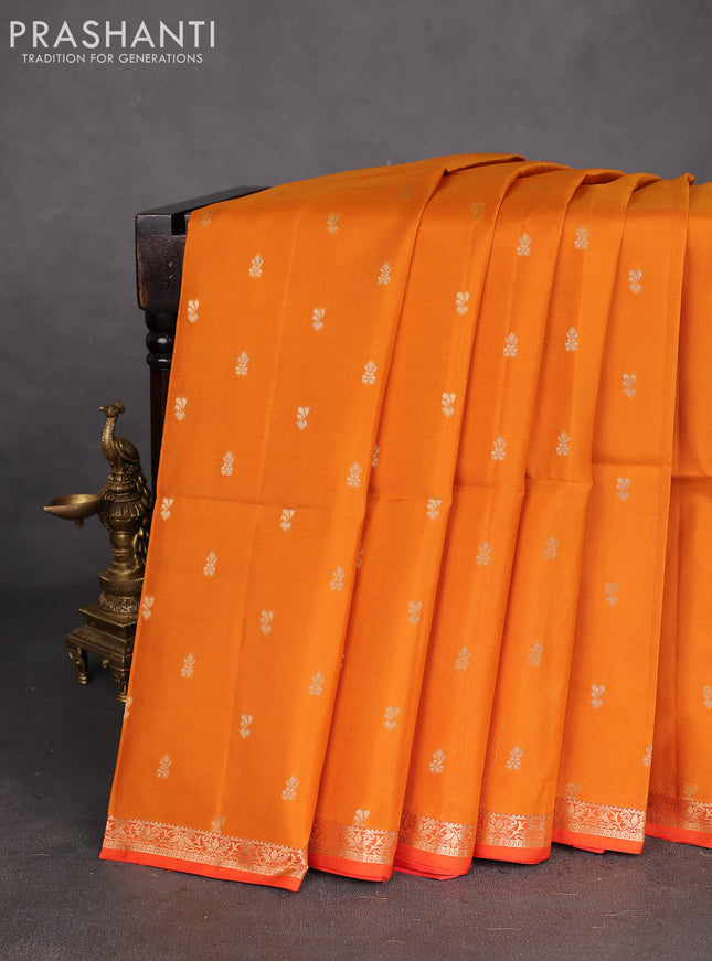 Pure soft silk saree mustard yellow and dual shade of pinkish orange with zari woven buttas and zari woven border