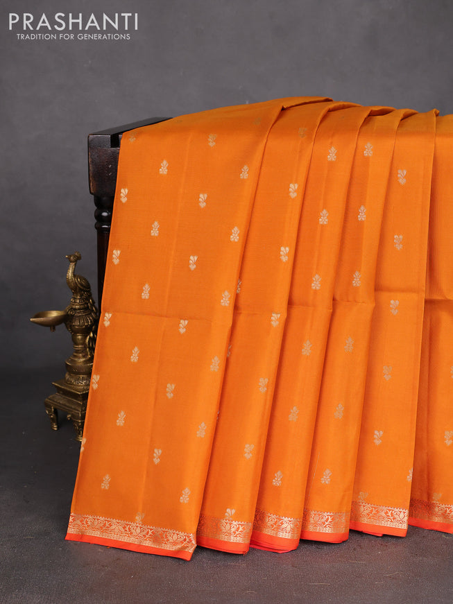 Pure soft silk saree mustard yellow and dual shade of pinkish orange with zari woven buttas and zari woven border