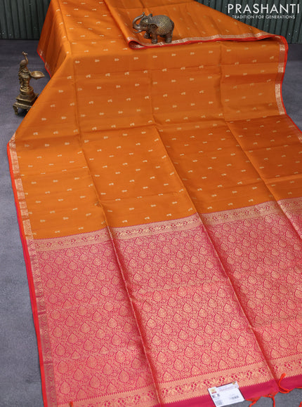 Pure soft silk saree mustard yellow and dual shade of pinkish orange with zari woven buttas and zari woven border