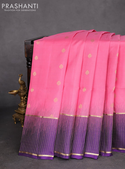 Pure soft silk saree light pink and violet with zari woven buttas and zari woven border