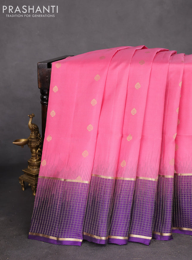 Pure soft silk saree light pink and violet with zari woven buttas and zari woven border