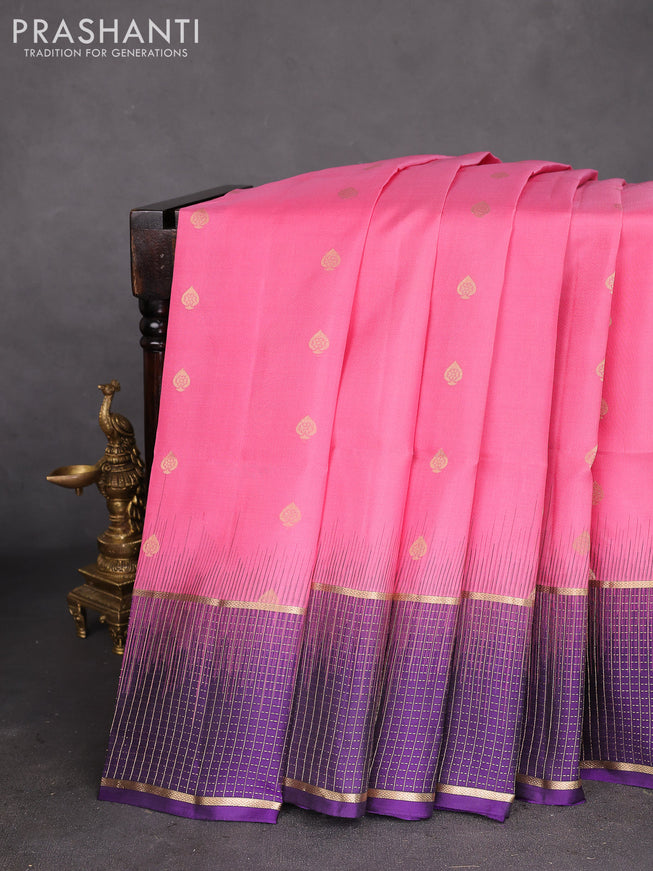 Pure soft silk saree light pink and violet with zari woven buttas and zari woven border