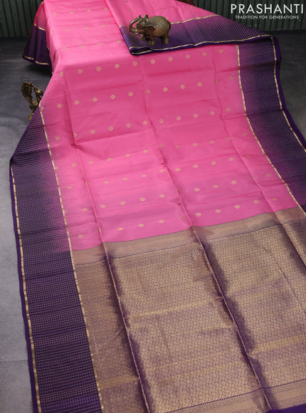 Pure soft silk saree light pink and violet with zari woven buttas and zari woven border
