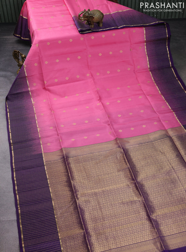 Pure soft silk saree light pink and violet with zari woven buttas and zari woven border