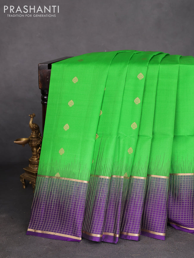 Pure soft silk saree light green and blue with zari woven buttas and zari woven border