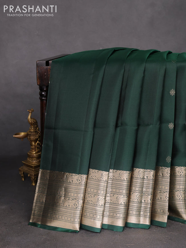 Pure soft silk saree bottle green with zari woven buttas and zari woven border