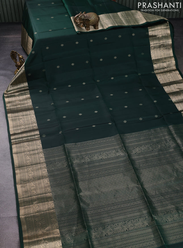 Pure soft silk saree bottle green with zari woven buttas and zari woven border