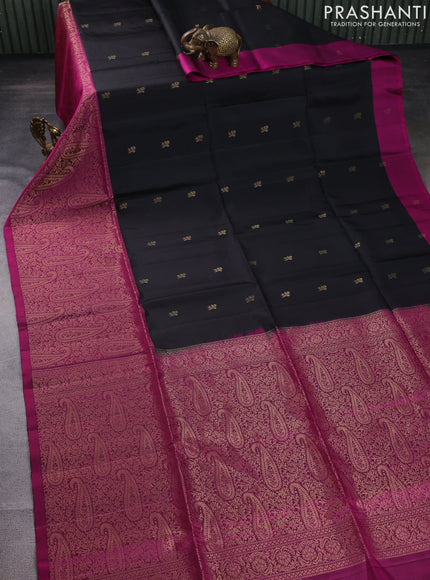 Pure soft silk saree black and magenta pink with zari woven buttas and long zari woven border