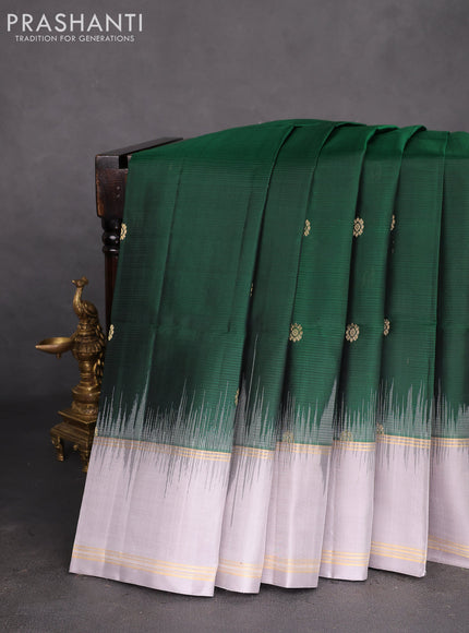Pure soft silk saree green and grey with zari woven buttas and rettapet zari woven border
