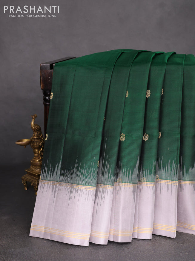 Pure soft silk saree green and grey with zari woven buttas and rettapet zari woven border