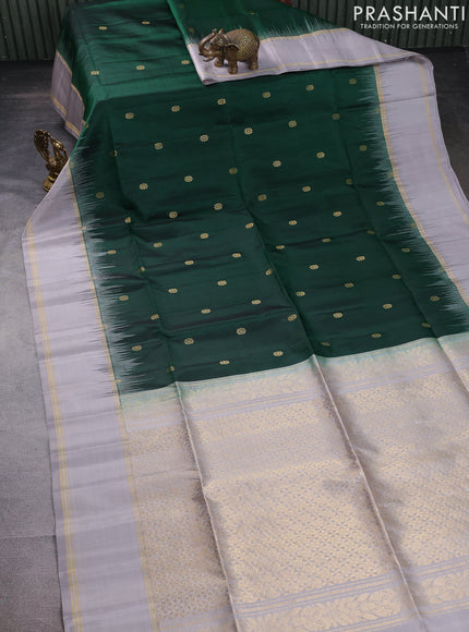 Pure soft silk saree green and grey with zari woven buttas and rettapet zari woven border