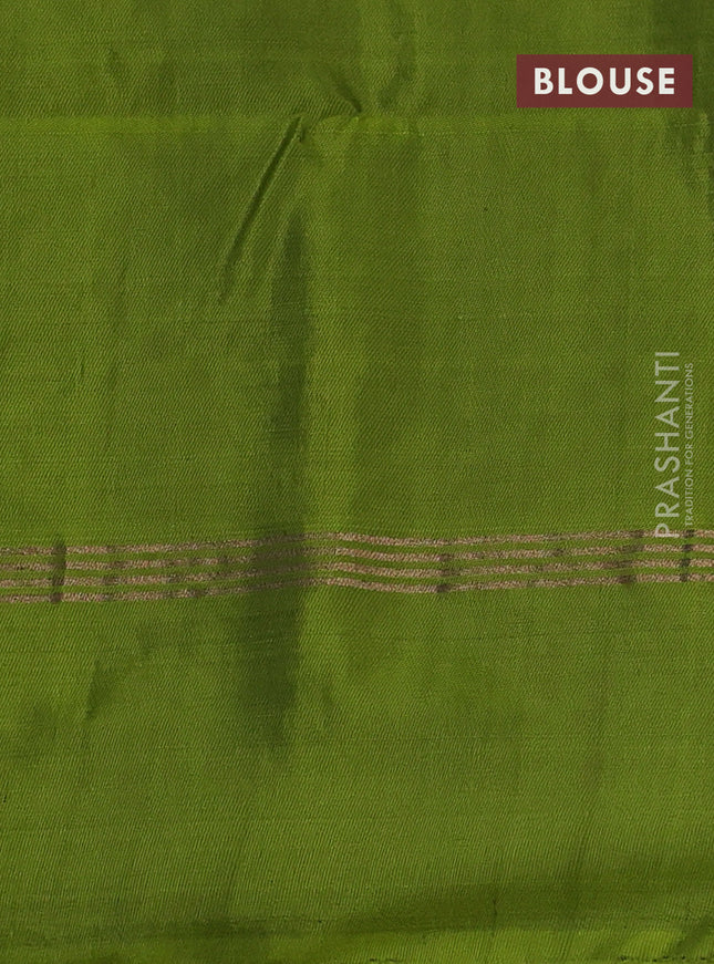 Pure soft silk saree purple and mehendi green with zari woven buttas and zari woven simple border