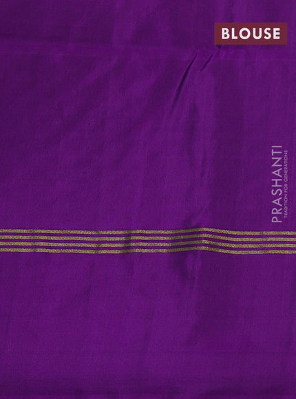 Pure soft silk saree mehendi green and purple with zari woven buttas and zari woven simple border